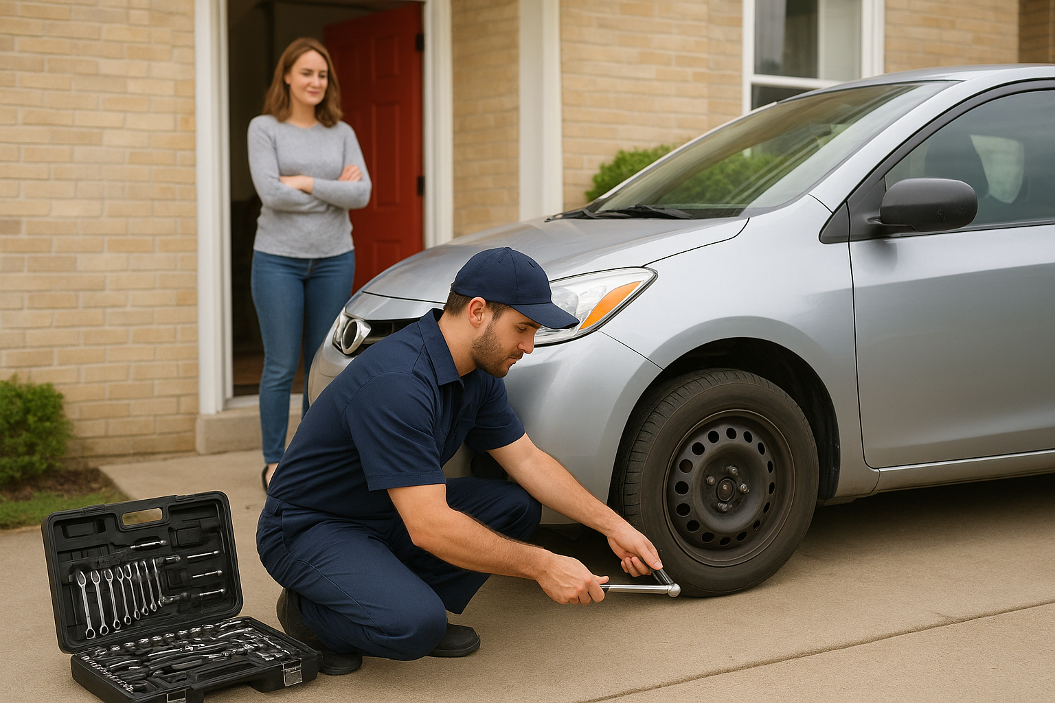 மekanிக் சேவை மற்றும் வீட்டின் வாசல்